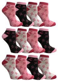 12 Units of Yacht & Smith Pink Ribbon Breast Cancer Awareness Ankle Socks For Women - Breast Cancer Awareness Socks