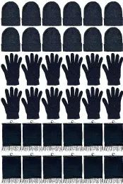 Yacht & Smith Unisex 3 Piece Winter Care Set, Black Beanie Hat, Black Magic Gloves And Black Fleece Scarf