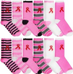 Pink Ribbon Breast Cancer Awareness Crew Socks For Women