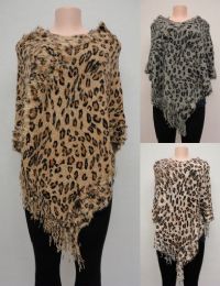 6 Bulk Cheetah Print Knitted Shawl With Fringe