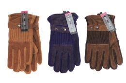 24 Wholesale Ladies Suede Knit Gloves