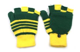 48 Bulk Green And Yellow Convertible Gloves Mittens