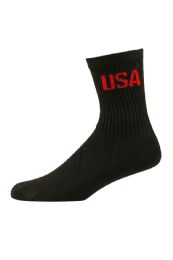 120 Wholesale Children's Usa Printed Crew Socks In Solid Black Size 6-8