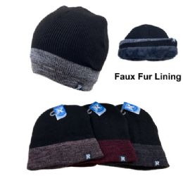 48 Wholesale Faux Fur Lining Knit Beanie