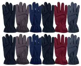 144 Wholesale Yacht & Smith Mens Double Layer Heavy Fleece Gloves Packed Assorted Colors Bulk Buy