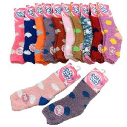 48 Wholesale Womens Polka Dot Soft & Cozy Fuzzy Socks