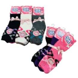 24 Units of Women's Diamond Pattern Soft & Cozy Fuzzy Socks - Womens Fuzzy Socks