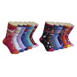 360 Wholesale Women's Zodiac Print Crew Socks Size 9-11