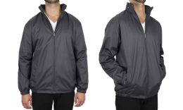 12 Wholesale Men's FleecE-Lined Water Proof Hooded Windbreaker Jacket Solid Charcoal Size Xx Large
