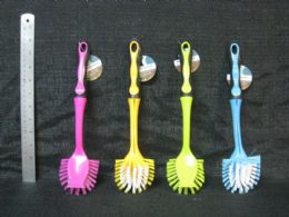24 Wholesale Plastic Brush Traditional With Removable Handle Assorted Color