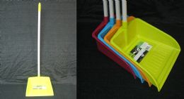 24 Units of Dustpan With Long Handle Assorted Colors - Dust Pans