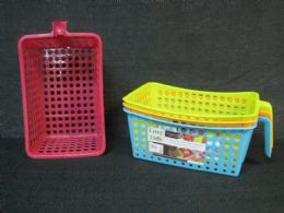 36 Wholesale Plastic Storage Basket With Handle Assorted Color
