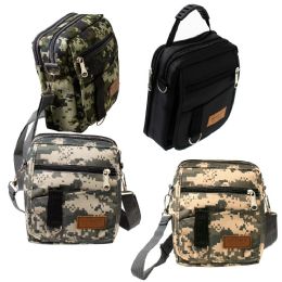 24 Wholesale 8 Inch Men's Crossbody Bags In 3 Camo Prints And Black Assorted