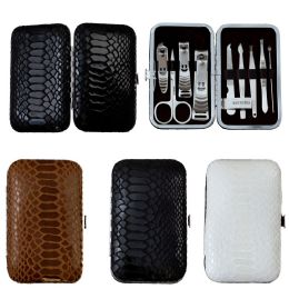 24 Wholesale 9 Piece Stainless Steel Manicure Set In 3 Assorted Snake Skin Colors