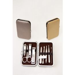 24 Wholesale 9 Piece Stainless Steel Bulk Manicure Set In 3 Assorted Metallic Colors