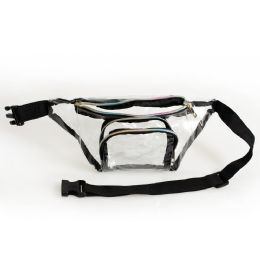 24 Units of Pvc Clear Transparent Fanny Packs Belt Bags With Rainbow Zipper - Fanny Pack