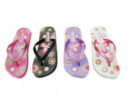 48 Wholesale Womens Colorful Flip Flops With Glittering Straps