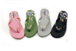 48 Wholesale Womens Soothing Flip Flops With Flower Print