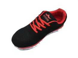 12 Wholesale Riser Vintage Design Women's Sneakers With Laced Closure In Black And Red