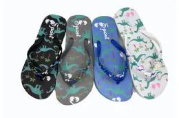 48 Wholesale Basic Kids Flip Flops Dinosaur Design
