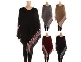 24 Bulk Womens Polyester Winter Warm Cape Zig Zag With Fringes