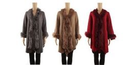 12 Wholesale Womens Polyester Winter Cape With Fur Trimmings In Assorted Colors