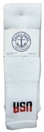 24 Wholesale Yacht & Smith Men's Cotton 31" Inch Terry Cushioned Athletic White Usa Logo Tube Socks Size 13-16