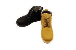 18 Wholesale Kids ConstructioN-Style Boots With Laces And Side Zipper