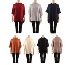 24 Wholesale Classic Soft Knit Poncho Shawl Wrap Basic Warm Pullover Assorted Color