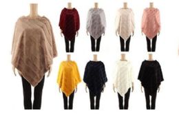 24 Wholesale Womens Faux Fur Winter Pullover Cape In Assorted Color