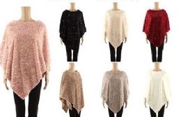 24 Wholesale Womens Elegant Cozy Poncho Sweater Assorted Color