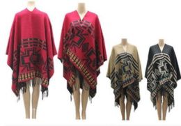 24 Bulk Poncho Capes Pashmina Cardigan Pullover Blanket Shawls With Fringes Assorted Color