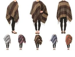 24 Wholesale Womens Warm Shawl Wrap Cape Striped With Fringes