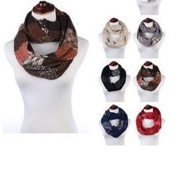 24 Bulk Womens Acrylic Winter Scarf With Pattern Tube Scarf Assorted Color