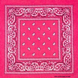 36 Pieces Pink Paisley Printed Cotton Bandana - Bandanas