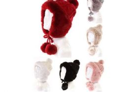 72 Bulk Womans Heavy Knit Winter Pom Pom Hat Plush Hat Fleece Lined Assorted Color