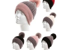 24 Bulk Womans Heavy Plush Fleece Winter Pom Pom Hat