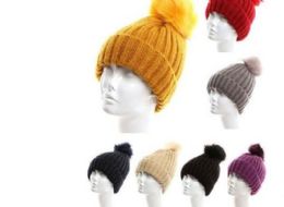 24 Wholesale Women Heavy Plush Winter Pom Pom Hat Assorted Color