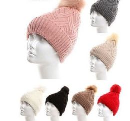 72 Wholesale Women Winter Cable Knit Warm Pom Pom Beanie Hat
