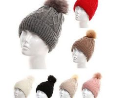72 Wholesale Women Winter Cable Knit Warm Pom Pom Beanie Hat Assorted Color