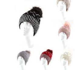 72 Wholesale Warm Chunky Soft Cable Knit Slouchy Beanie Pom Pom Hats Shinny Punk Caps