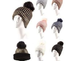 36 Pieces Warm Chunky Soft Cable Knit Slouchy Beanie Pom Pom Fur Lined - Fashion Winter Hats