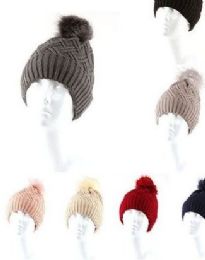72 Pieces Womens Winter Beanie Hat Warm Knitted Soft Ski Cuff Cap With Pom Pom - Winter Beanie Hats
