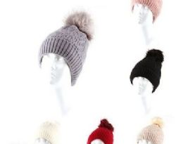 72 Wholesale Womens Winter Beanie Hat Warm Knitted Soft Ski Cuff Cap With Pom Pom