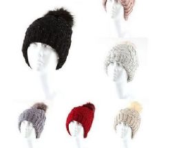 24 Pieces Speckled Cable Knit Pom Pom Top Cuffed Beanie Hat - Winter Beanie Hats