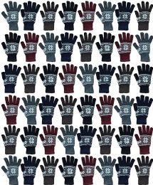 48 Wholesale 48 Pack Winter Magic Gloves, Wholesale Bulk Cold Weather Stretch Thermal Gloves, Mens Womens Unisex Gloves (men Snowflakes)
