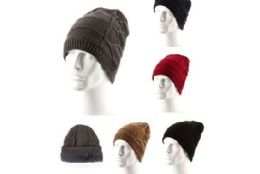 36 Pieces Adults Ribbed Knit Beanie Winter Hat With Fur Lined - Winter Beanie Hats