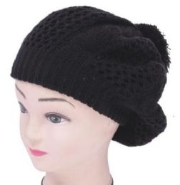 72 of Women's Beret Hat With Fur Ball
