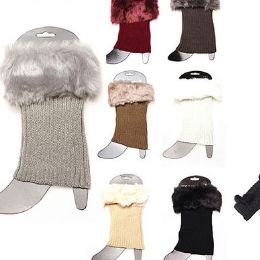 36 Wholesale Women Winter Faux Fur Boot Cuff Knitting Leg Warmers Short