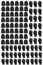 48 Units of Yacht & Smith Mens Warm Winter Hats And Glove Set Solid Black 48 Pieces - Winter Care Sets